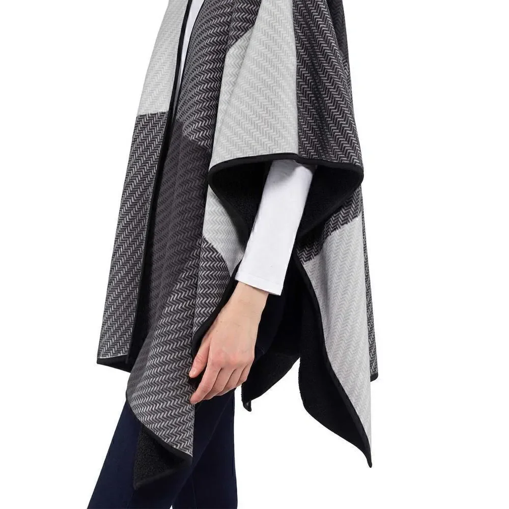 Ike Behar Ladies Reversible Poncho Style Wrap with High Pile Fleece - Picture 4 of 16